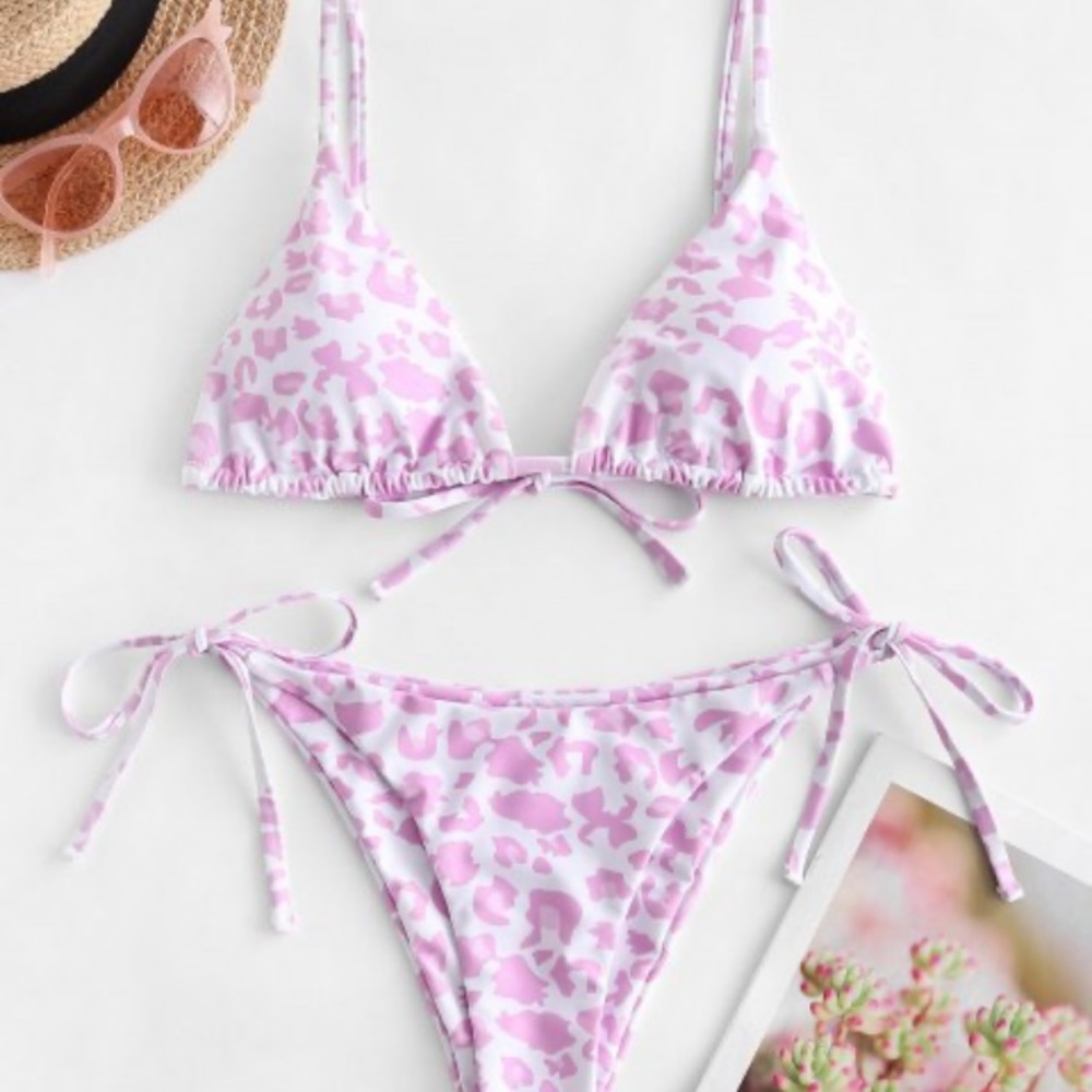 ‼️SOLD‼️pink leopard triangle bikini set